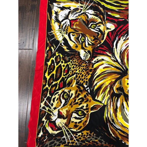 Bob Mackie Wearable Art Silk Scarf Square One Size Red Yellow Wild Animal Print - Picture 3 of 9
